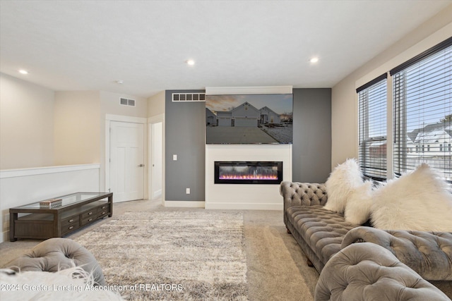 living room with light carpet