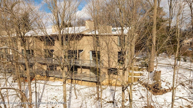 view of snow covered building