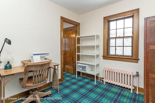 home office with radiator heating unit