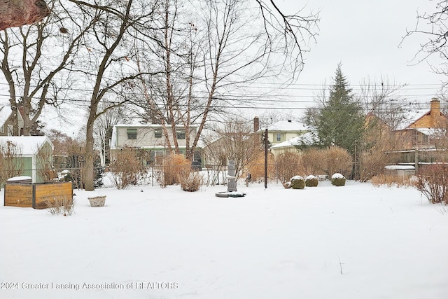 view of yard covered in snow