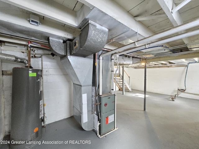 basement with gas water heater