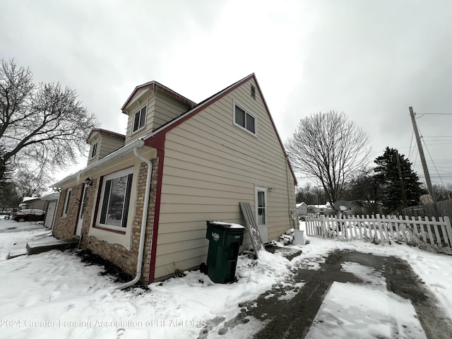 view of snow covered exterior