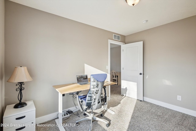 view of carpeted home office