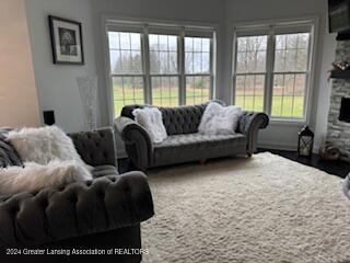 living room with a fireplace