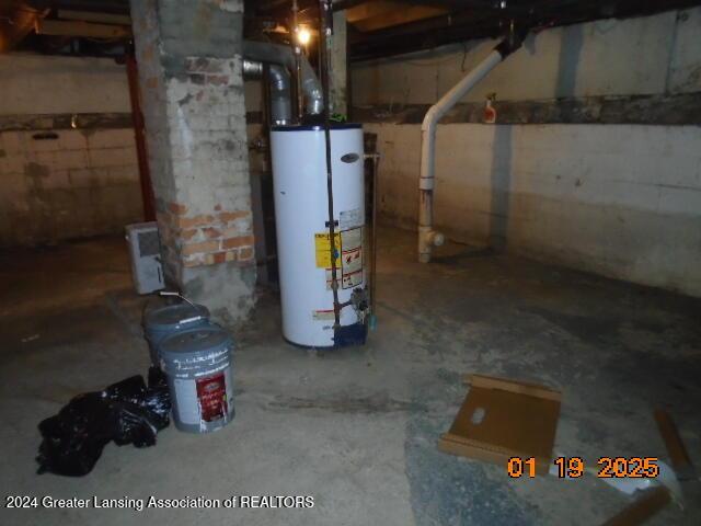 basement with gas water heater