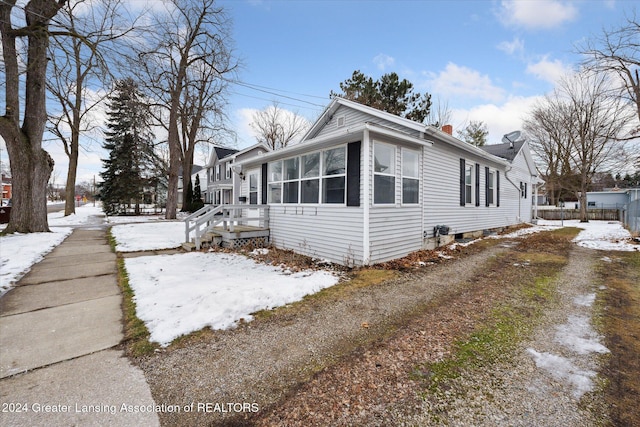 view of snow covered exterior