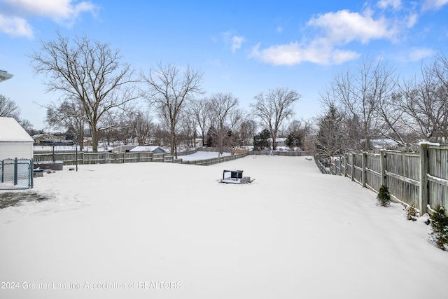 view of yard layered in snow