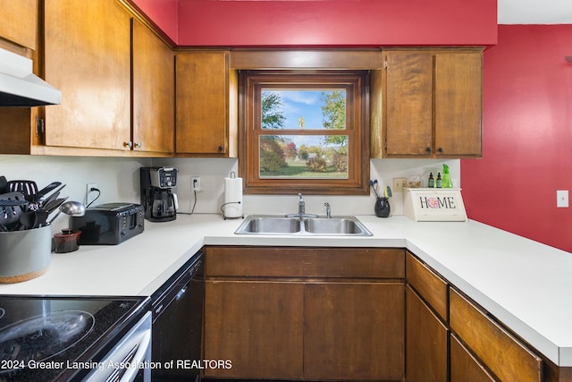 kitchen featuring black dishwasher, sink, and electric range oven