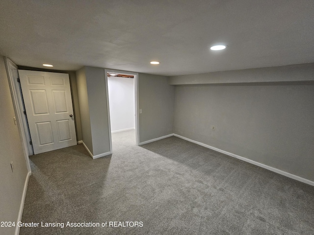 basement featuring carpet flooring