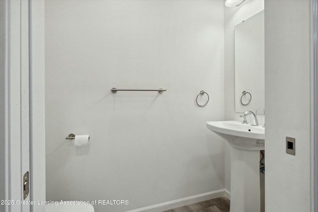 bathroom featuring sink and hardwood / wood-style flooring