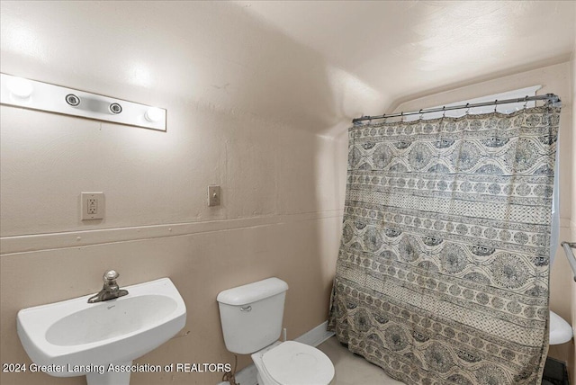 bathroom featuring sink, toilet, and walk in shower