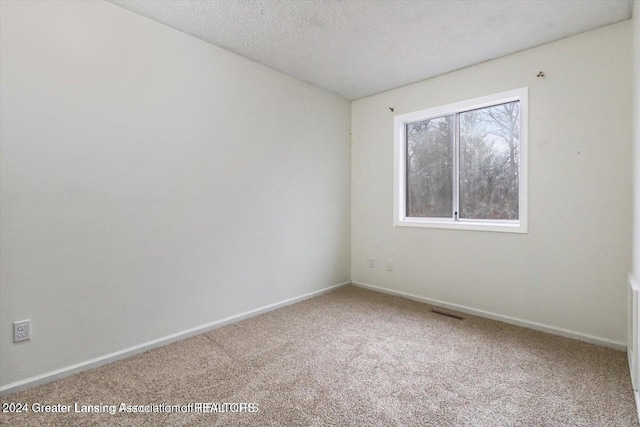 carpeted spare room with a textured ceiling