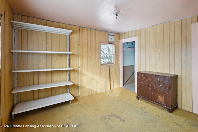 interior space featuring wooden walls