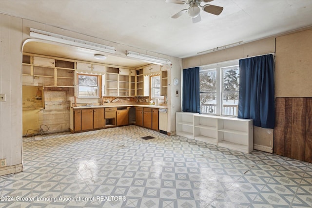 kitchen with ceiling fan and dishwasher