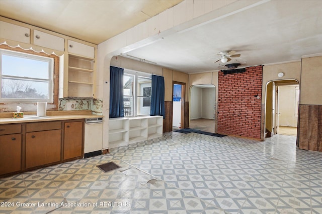 kitchen featuring ceiling fan