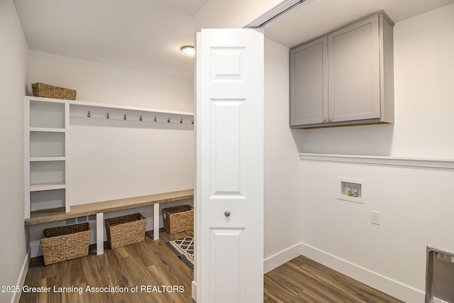 mudroom with dark wood-type flooring