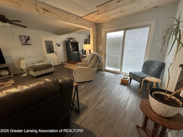 living room with dark wood-type flooring