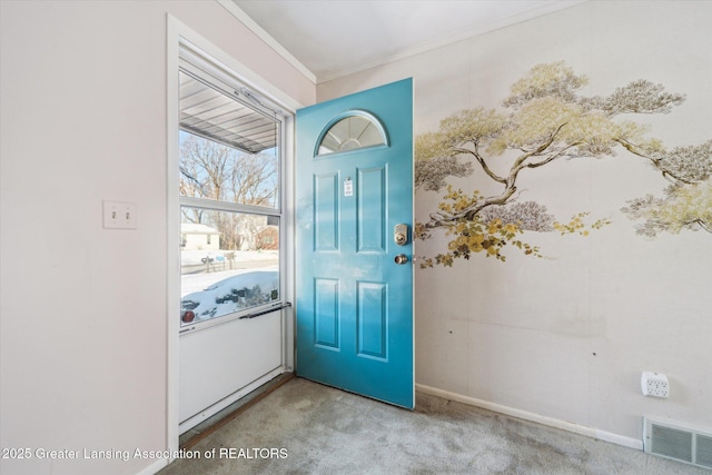 entryway with light carpet