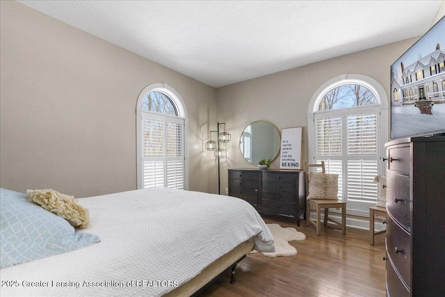 bedroom featuring hardwood / wood-style flooring and multiple windows