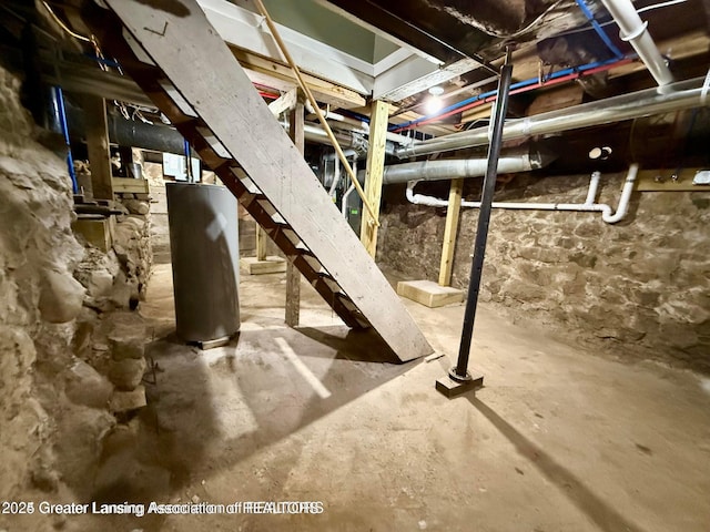 basement featuring water heater