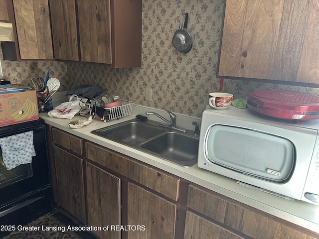 kitchen with sink and dark brown cabinetry