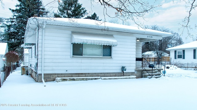 view of snow covered exterior