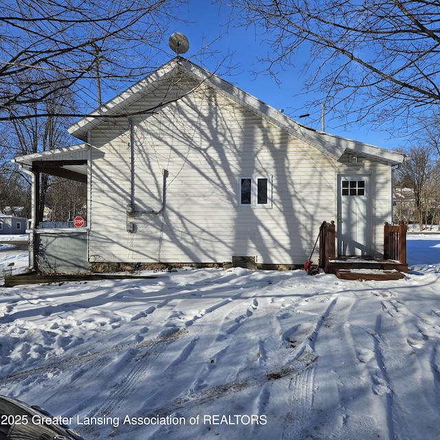 view of snow covered exterior