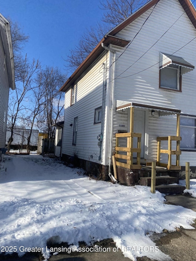 view of snow covered exterior