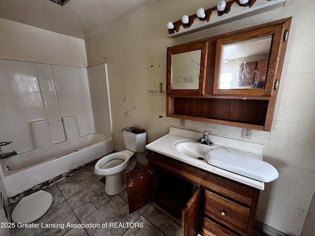 full bathroom with vanity, tile patterned floors, shower / bathtub combination, and toilet