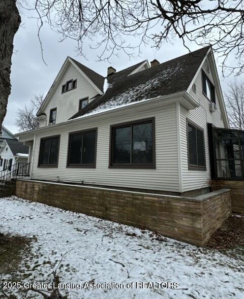 view of snow covered exterior