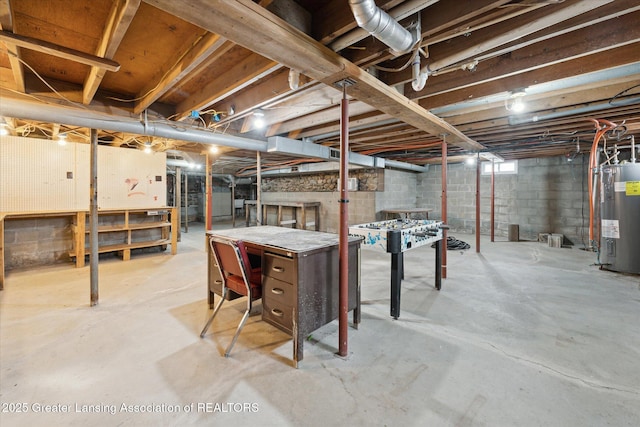 basement featuring water heater