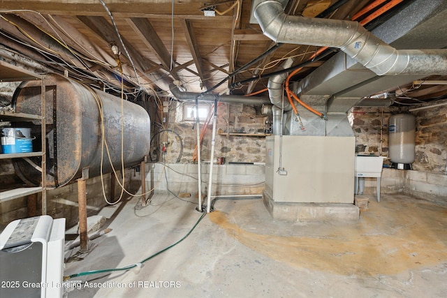 basement with heating unit