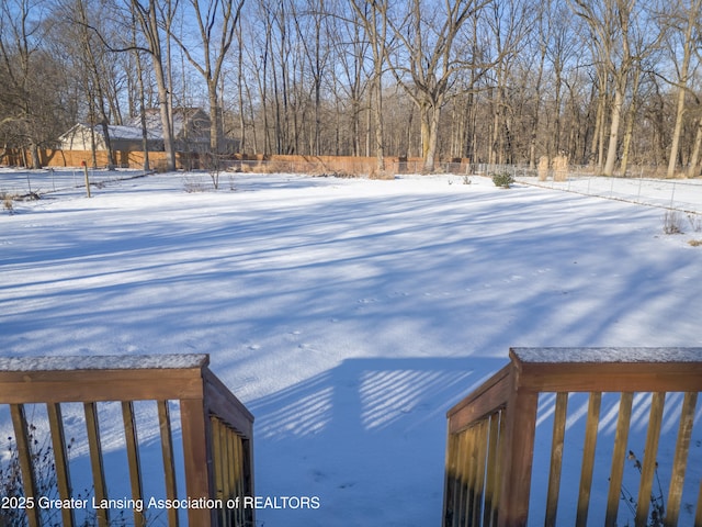 view of yard layered in snow