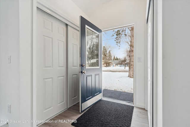 doorway to outside featuring light hardwood / wood-style flooring