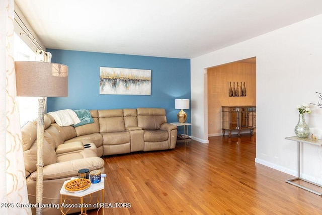 living room with hardwood / wood-style flooring