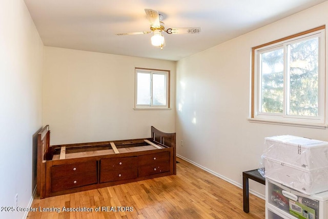 bedroom with light hardwood / wood-style flooring