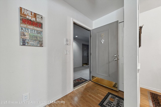 hallway with wood-type flooring