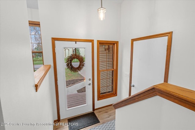 entryway with light hardwood / wood-style flooring