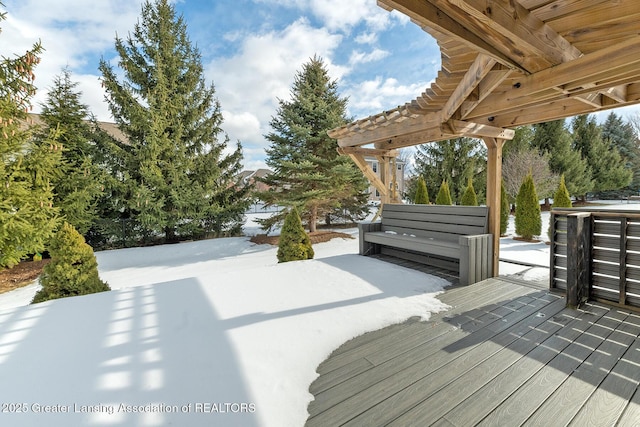 wooden terrace featuring a pergola