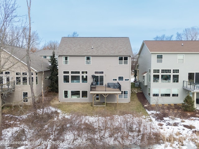 view of snow covered property