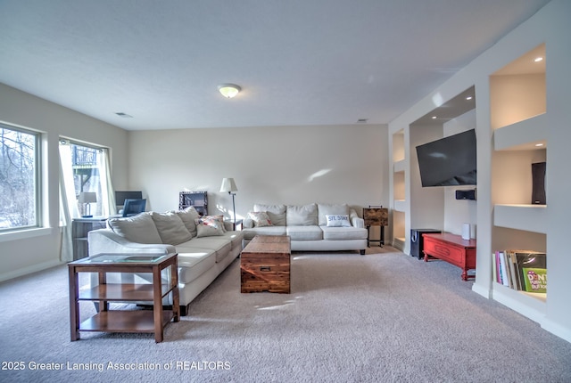 living room with carpet floors