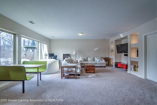 living room with carpet flooring