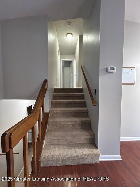 staircase featuring hardwood / wood-style floors