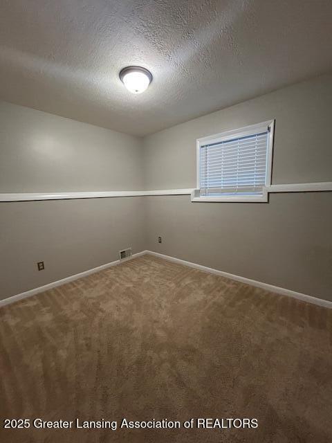 carpeted spare room with a textured ceiling