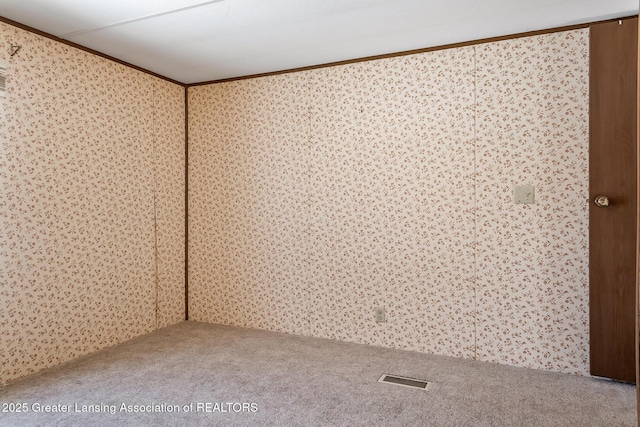 carpeted empty room featuring crown molding