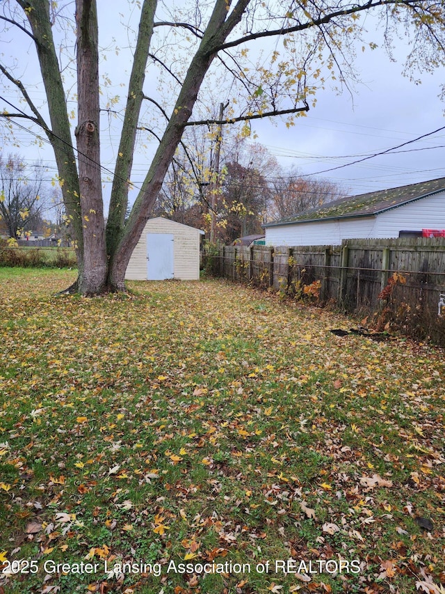 view of yard with a storage unit