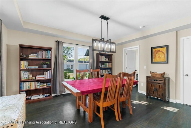 dining area featuring dark wood-type flooring