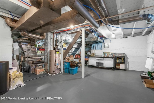 basement with water heater