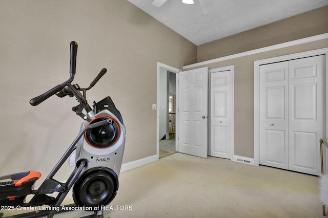 workout room with light carpet