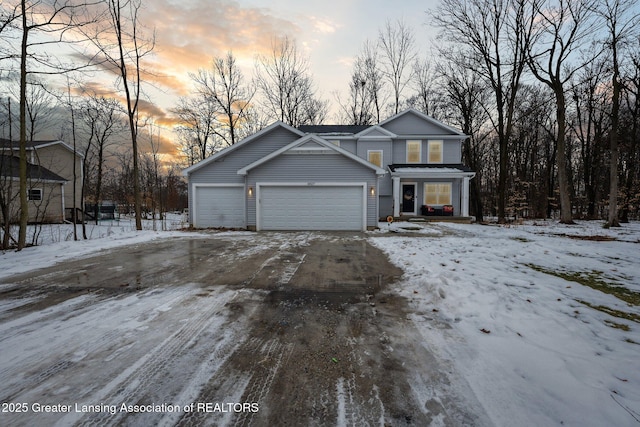 view of front property with a garage